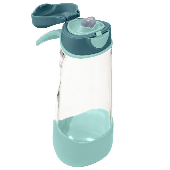 Spout Bottle in Emerald frost colour from B.Box side view with open head