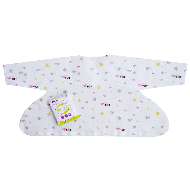 Disposable long sleeve bib with stars. with pack