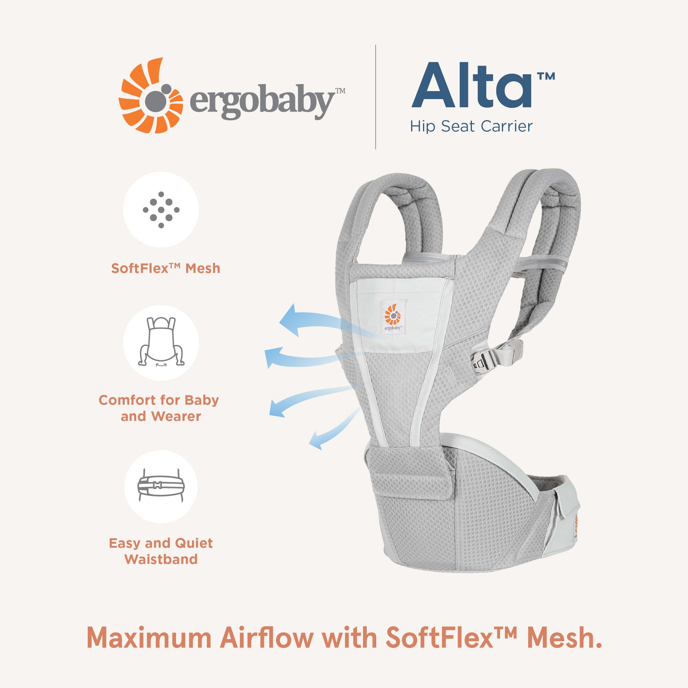 Ergobaby Alta Hipseat Baby Carrier Pearl Grey - Ergobaby