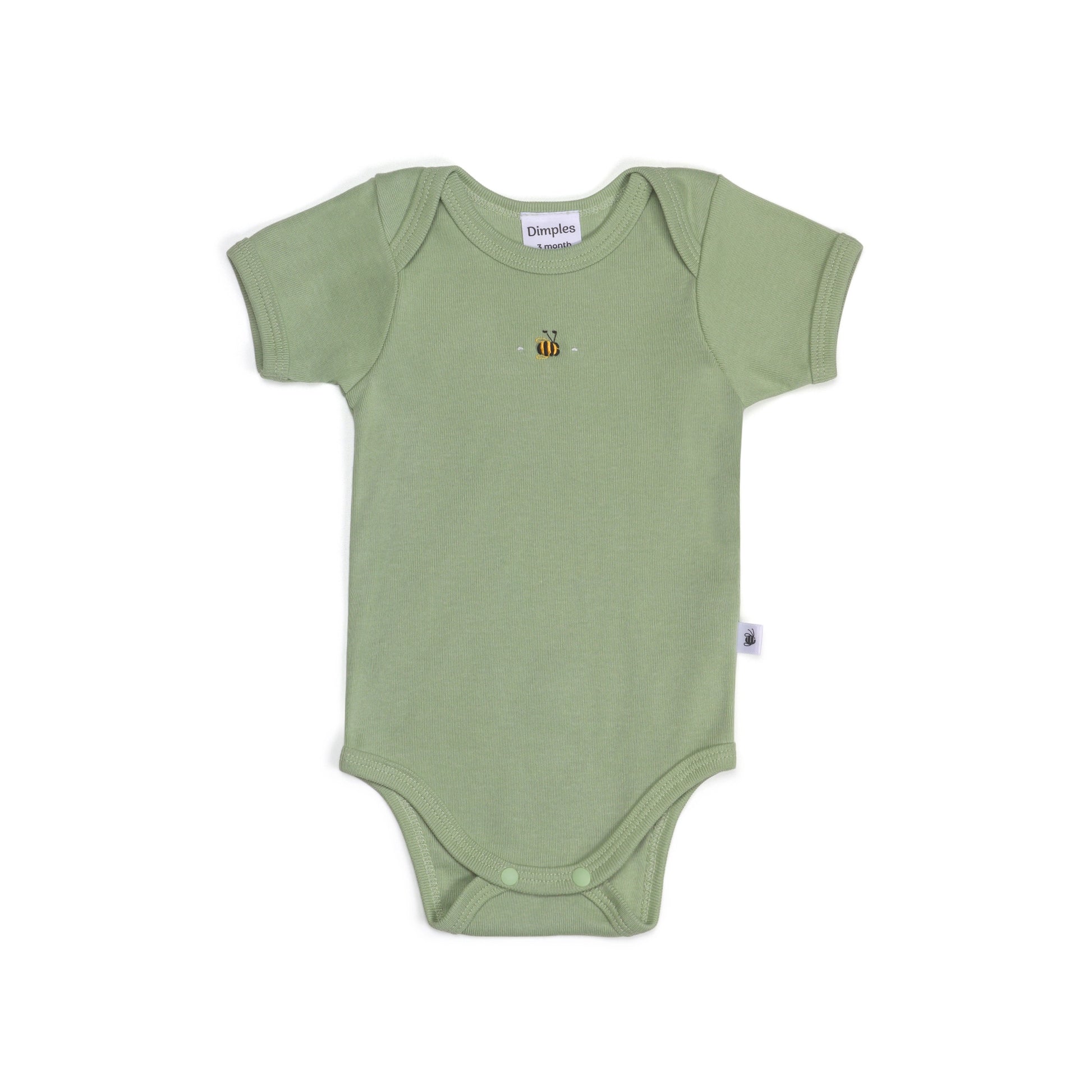 Cotton Short Sleeve Bodysuit NB Apple Green - Dimples
