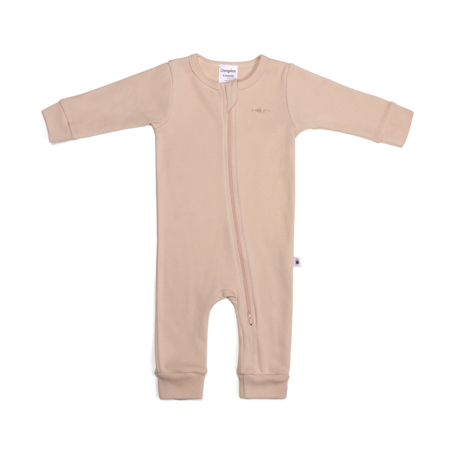 Cotton Zip Babygrow NB Dusky Pink - Dimples