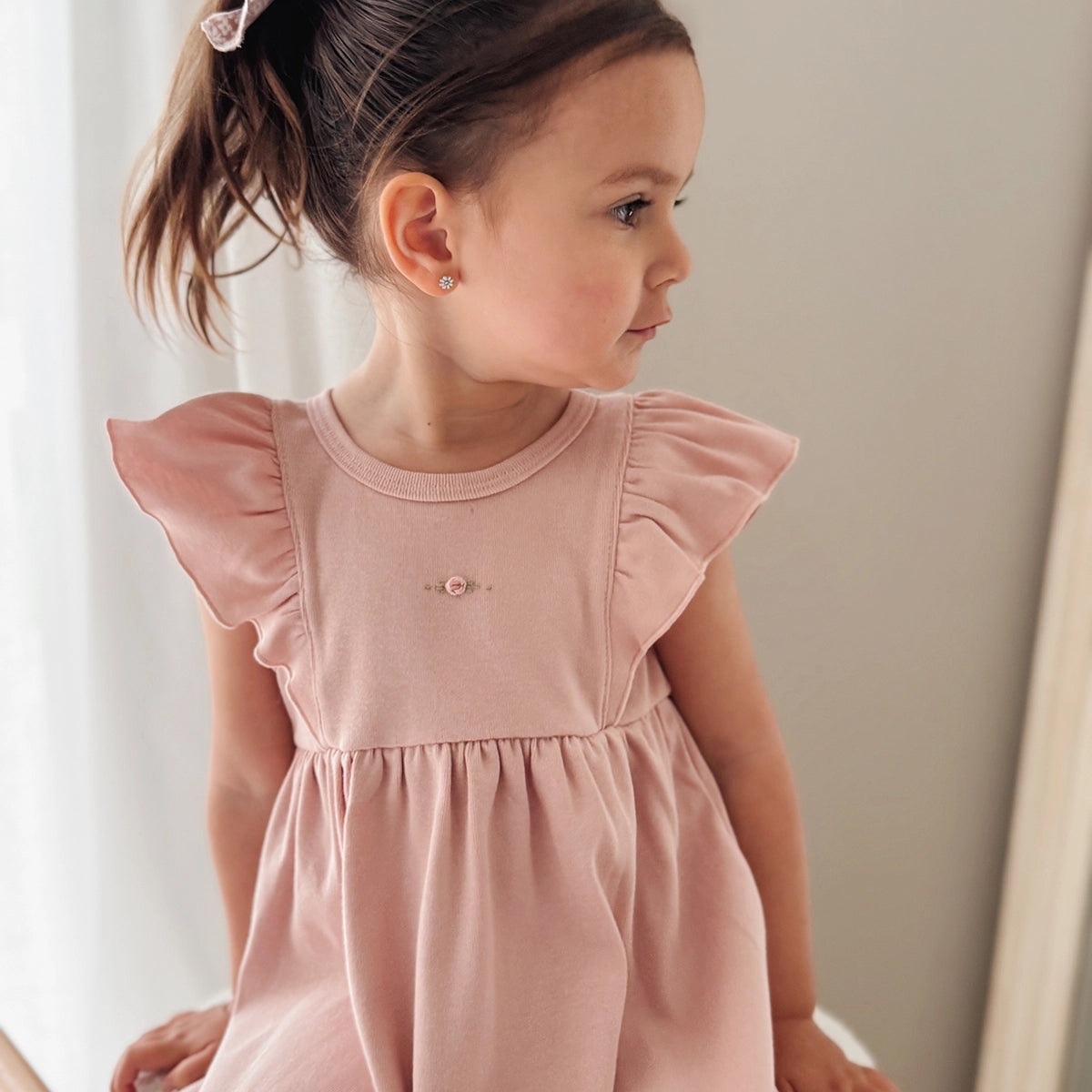 Cotton Frill Dress 3mth Dusky Pink - Dimples