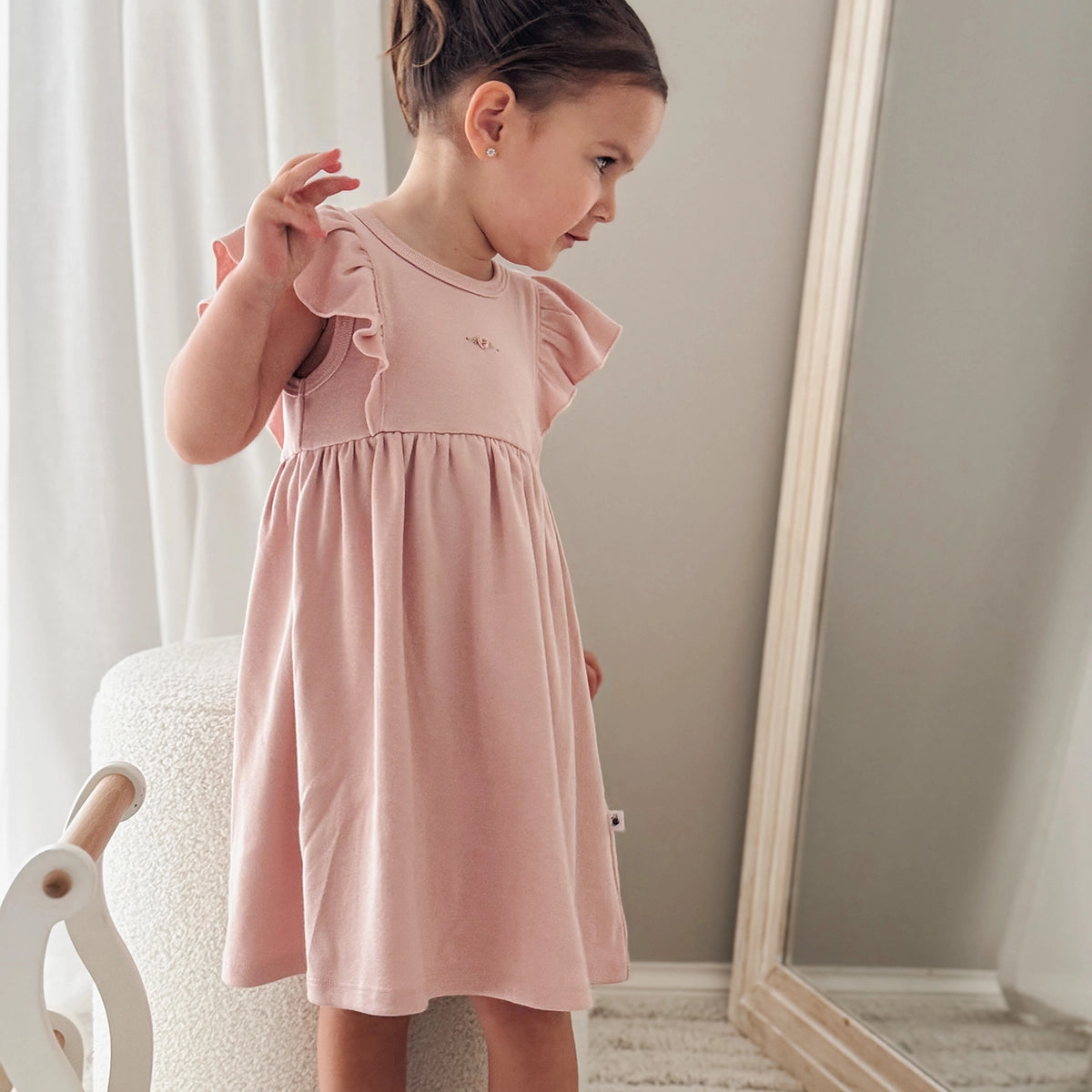 Cotton Frill Dress 3mth Dusky Pink - Dimples