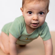 Cotton Short Sleeve Bodysuit NB Apple Green - Dimples