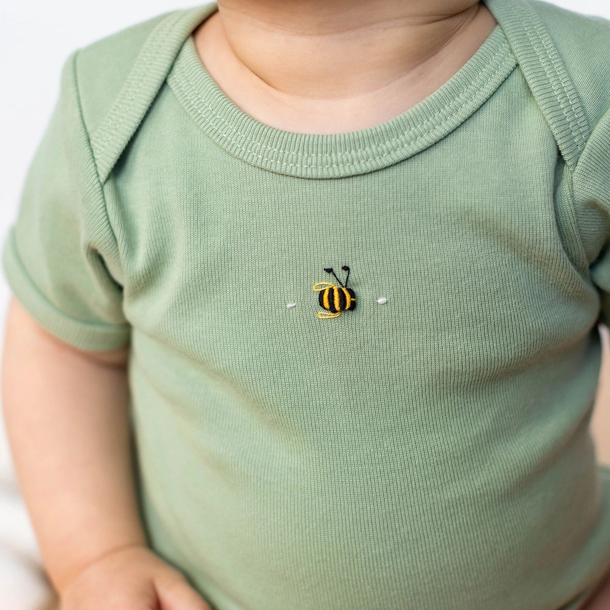 Cotton Short Sleeve Bodysuit NB Apple Green - Dimples