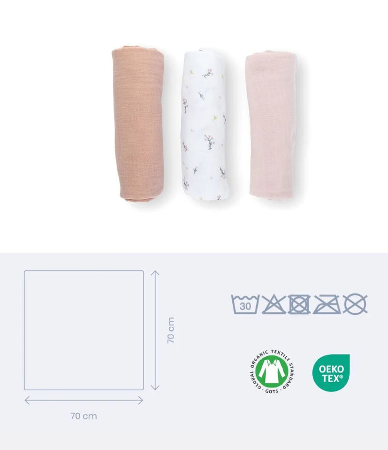 Doomoo Set of 3 Muslin Cloths Flower Pink - doomoo