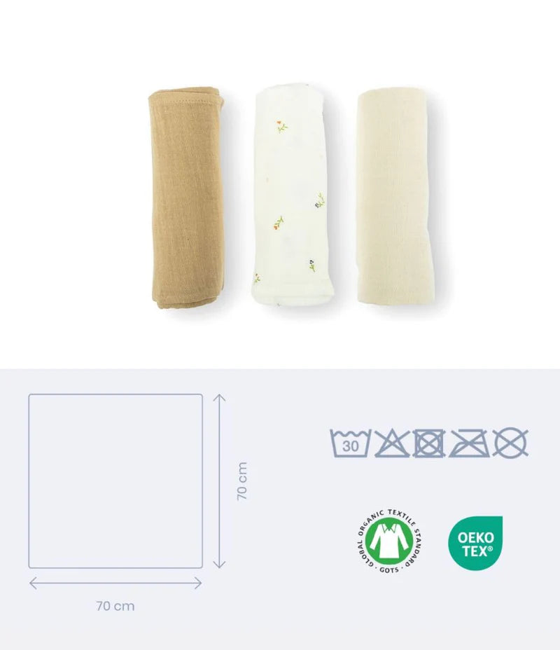 Doomoo Set of 3 Muslin Cloths Sweety Cream - doomoo