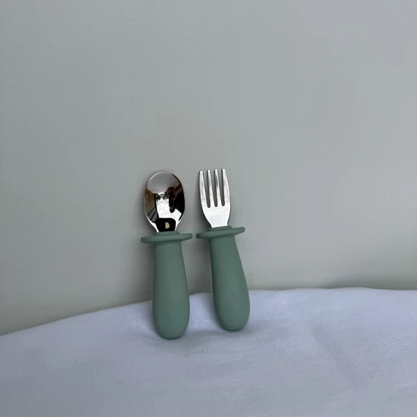 First Bites Cutlery Set Sage - Ease.Baby