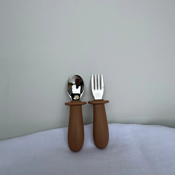 First Bites Cutlery Set Tan - Ease.Baby