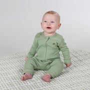 Cotton Zip Babygrow NB Apple Green - Dimples