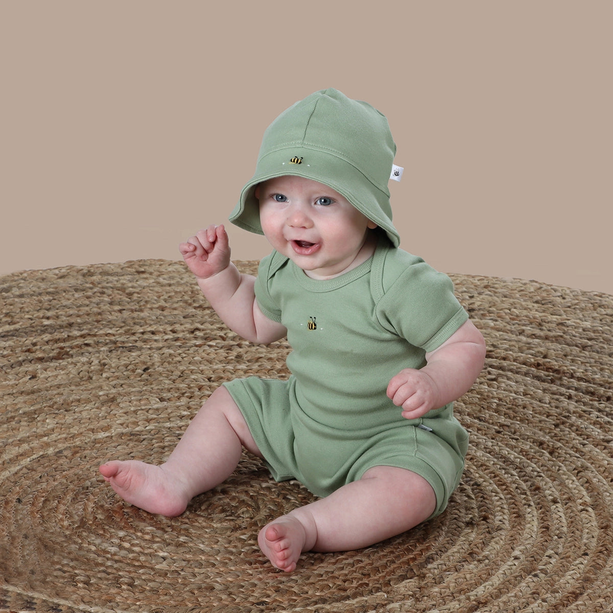 Cotton Short Sleeve Bodysuit NB Apple Green - Dimples