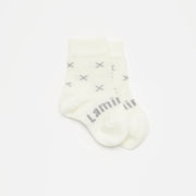 Baby Merino Wool Crew Socks in white with grey cross:image,small_image,thumbnail