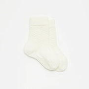 Baby Merino Wool Crew Socks in pearl white with zig zag pattern:image,small_image,thumbnail