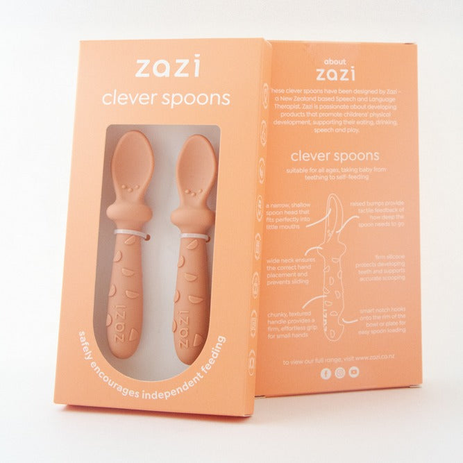 Silicone clever spoon set from Zazi in Blush packaging