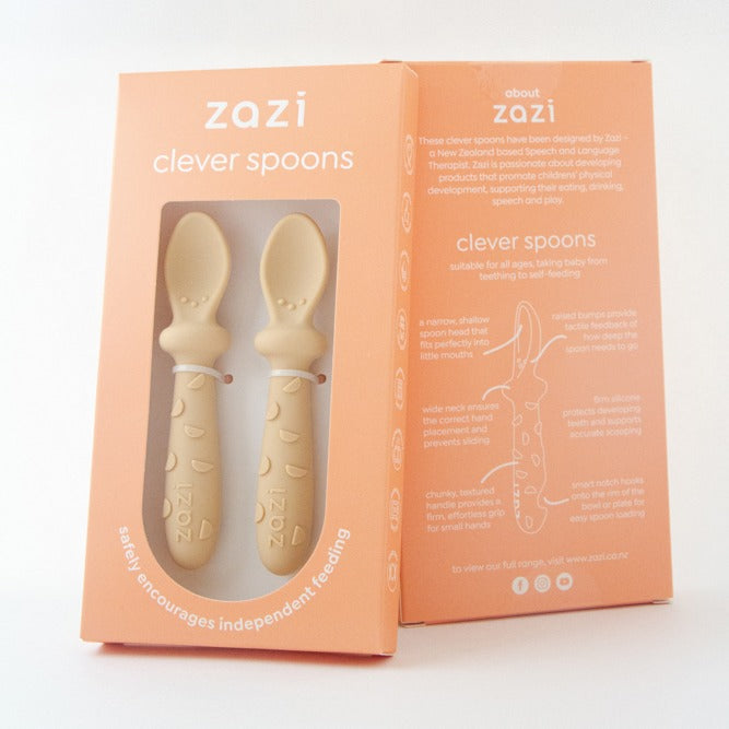 Silicone clever spoon set from Zazi in vanilla in packaging