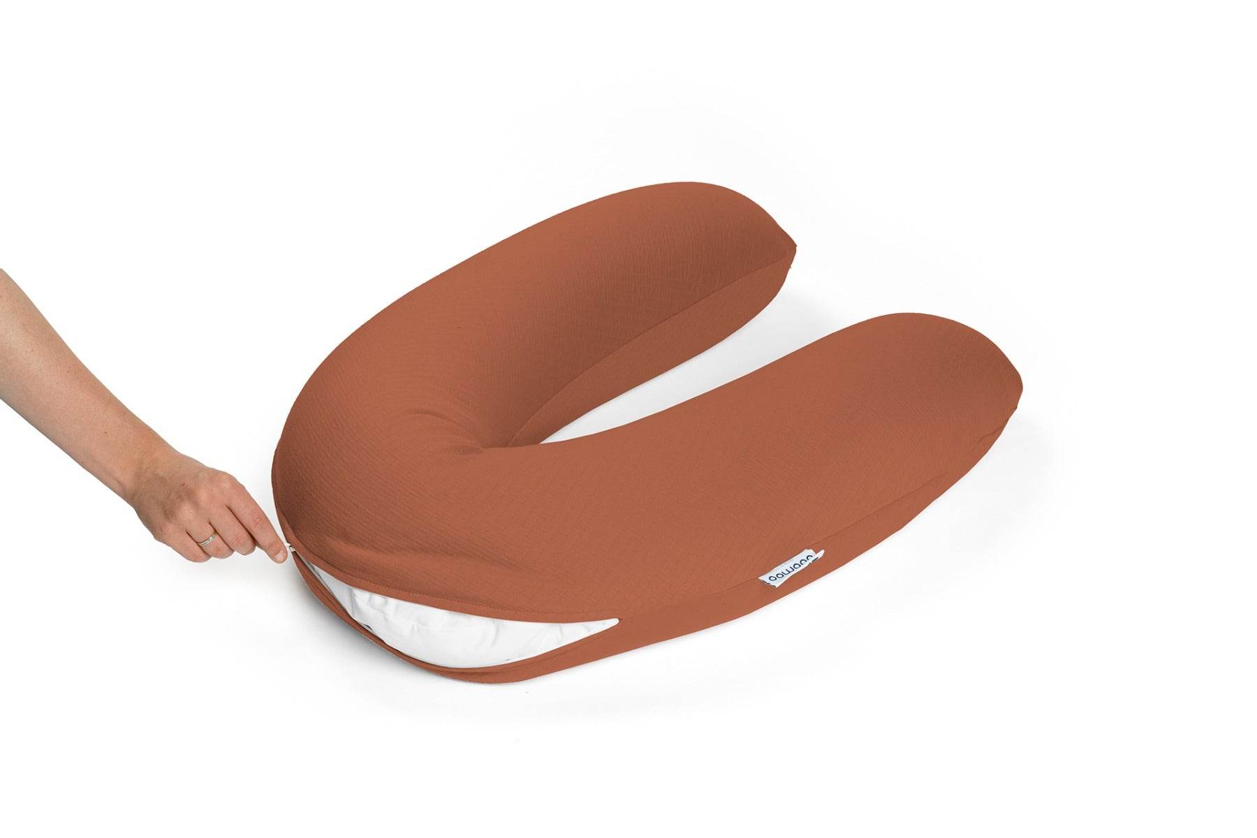 Doo Moo Buddy pregnancy pillow cover in Tetra Jersey Terracotta