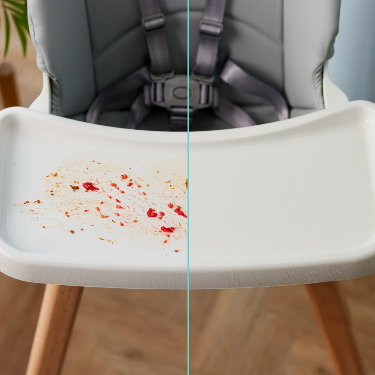 Highchair tray dirty and clean
