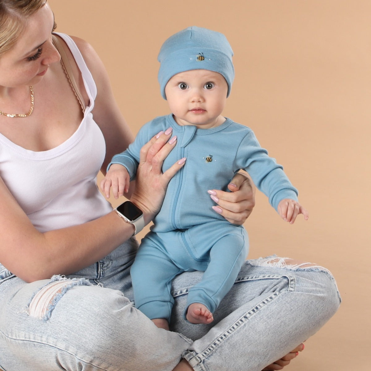 dimples fall fiesta merino wool zip babygrow in steel blue