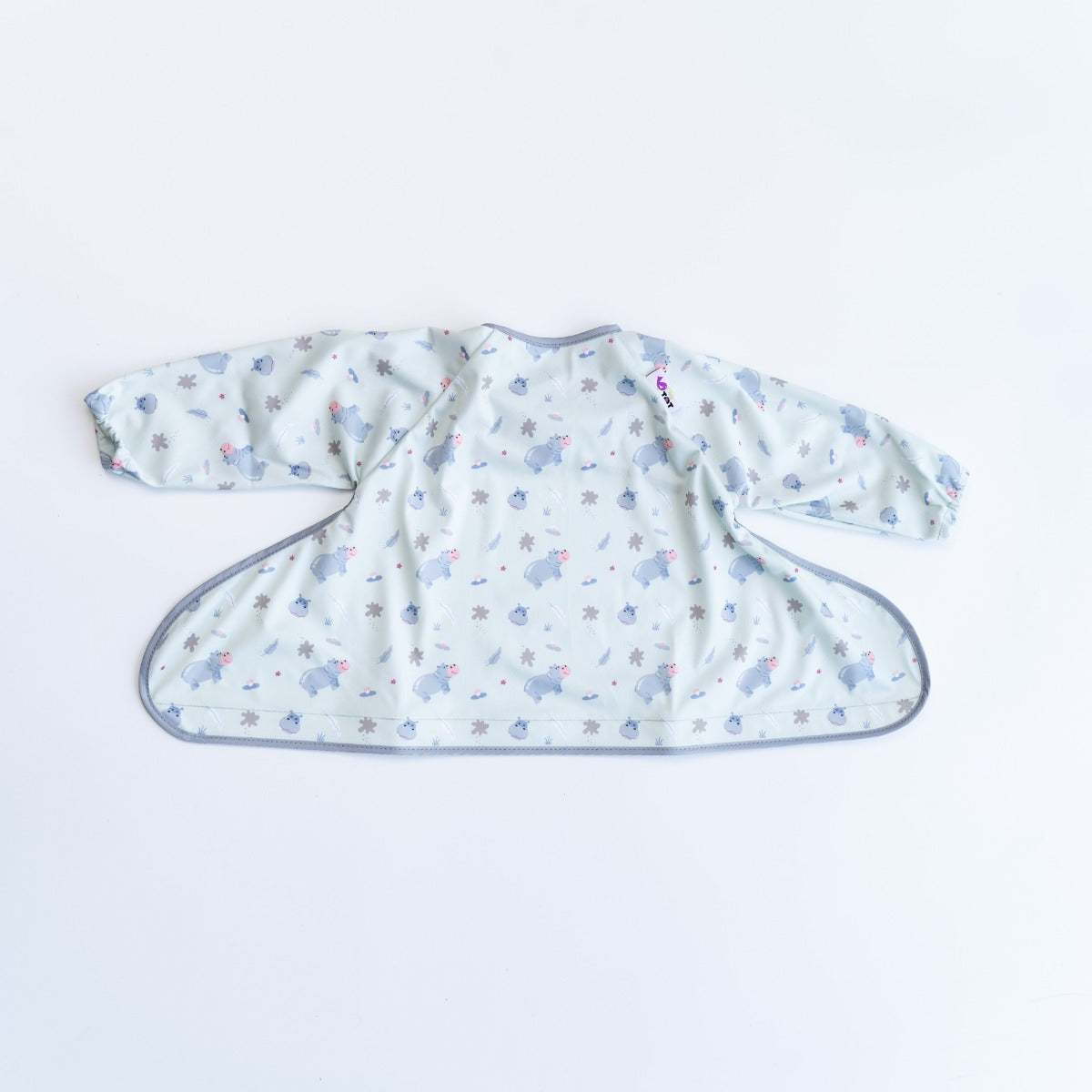 Coverall long sleeve bib with hippo print