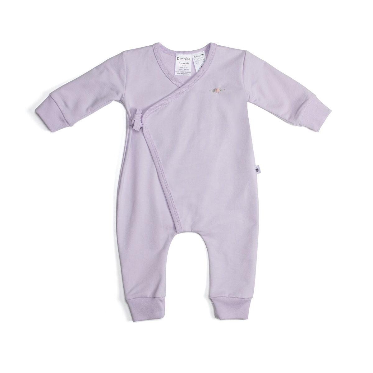Cotton Tie Babygrow Baby Sleepwear Dimples NZ Lilac