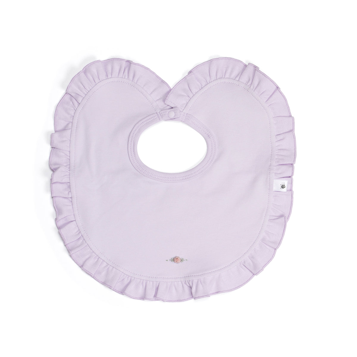Cotton Frill Bib in lilac with rose embroidery:image,small_image,thumbnail,swatch_image