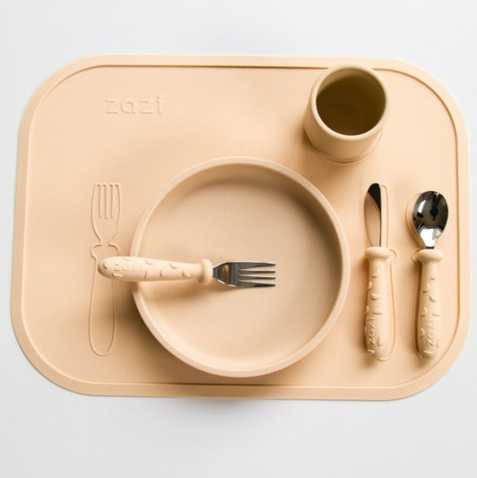 Zazi silicone plate with cutlery, cup and placemat