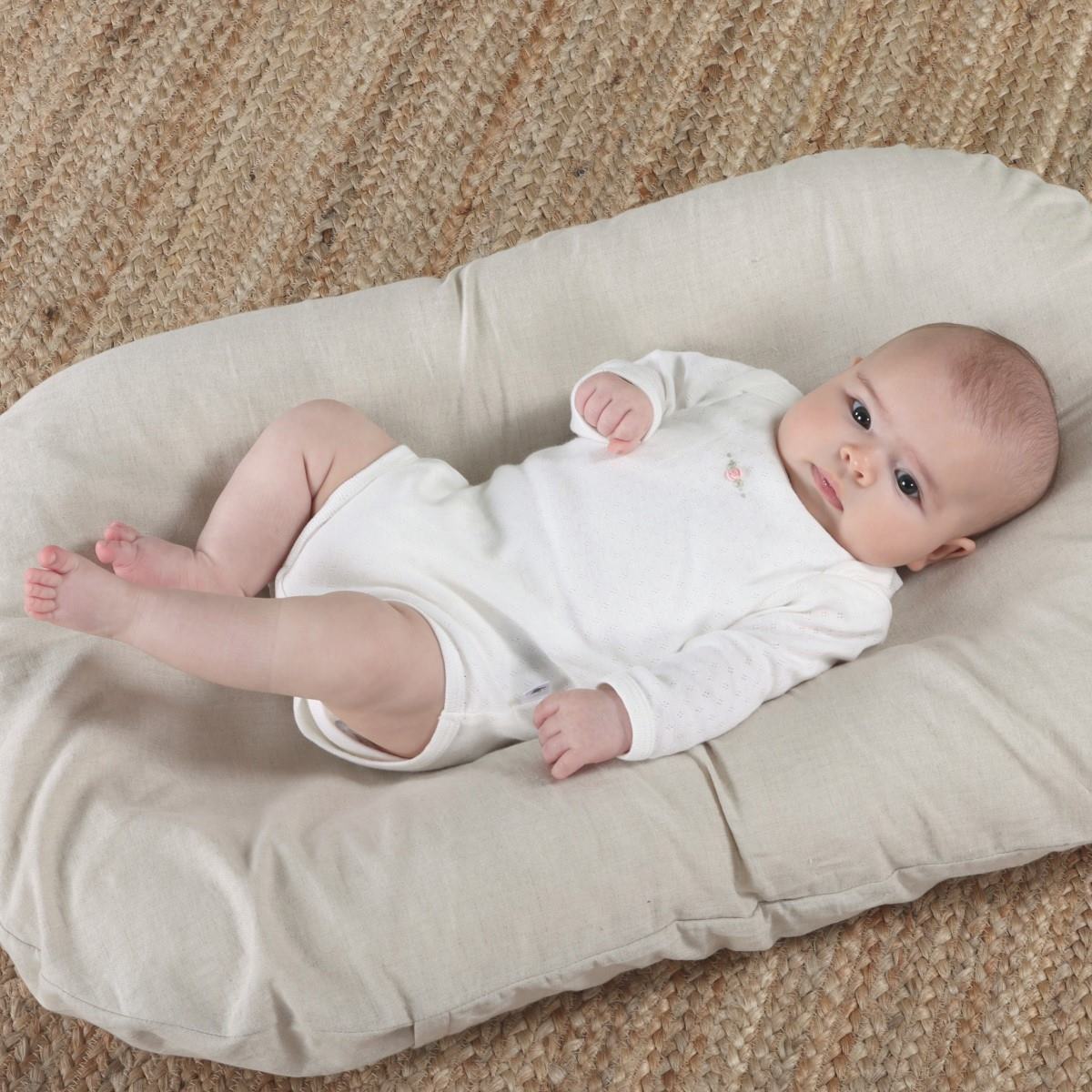 Dimples Cotton Longsleeve Bodysuit in white rose on baby