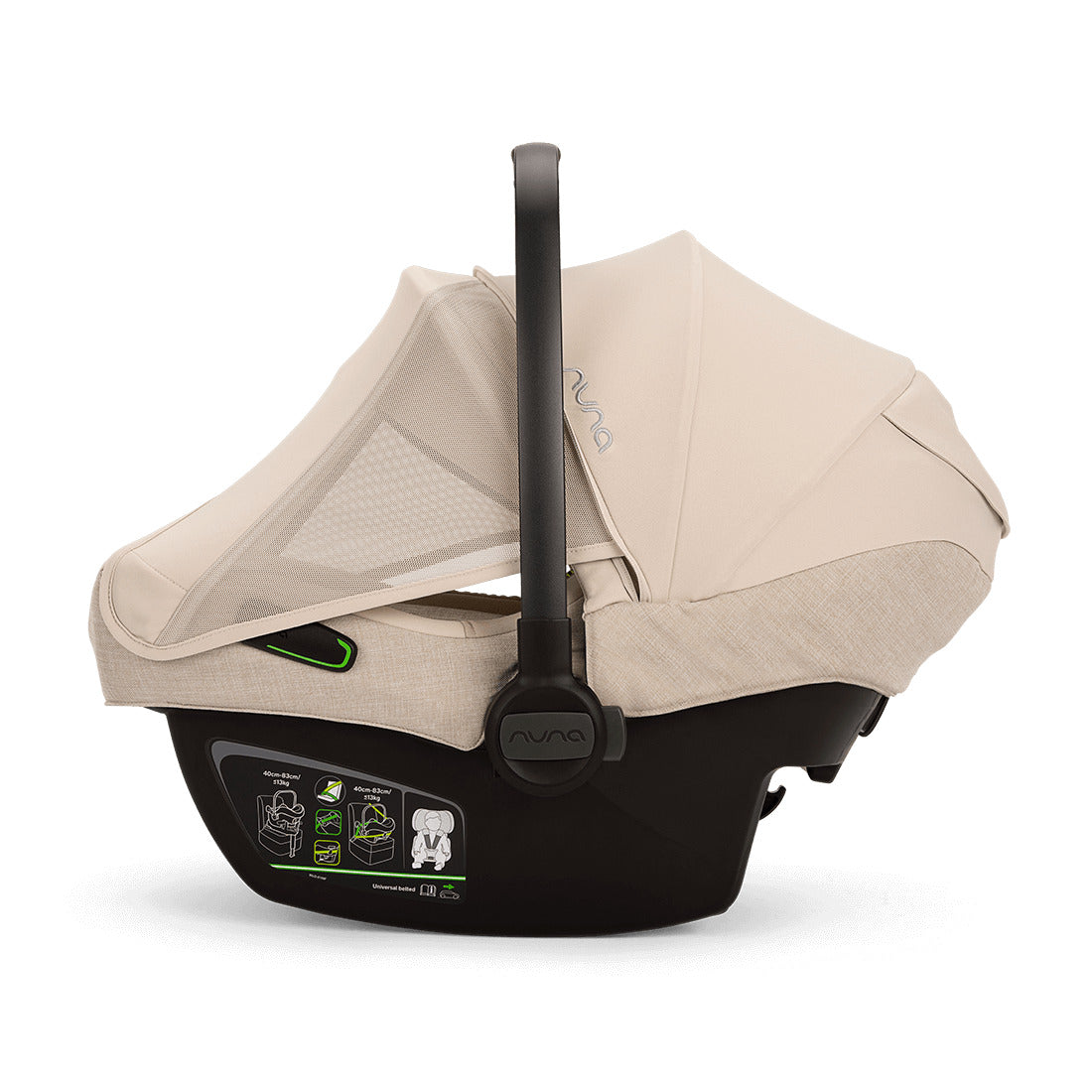 Nuna Pipa Next Capsule in biscotti color sun protection view