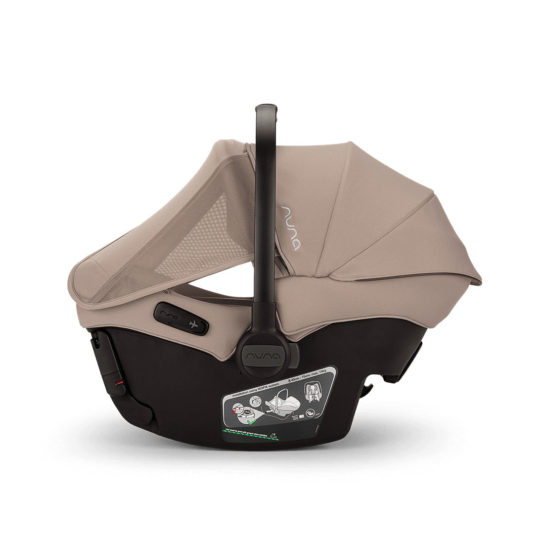 Nuna pipa Urbn in Cedar colour side view with sun cover