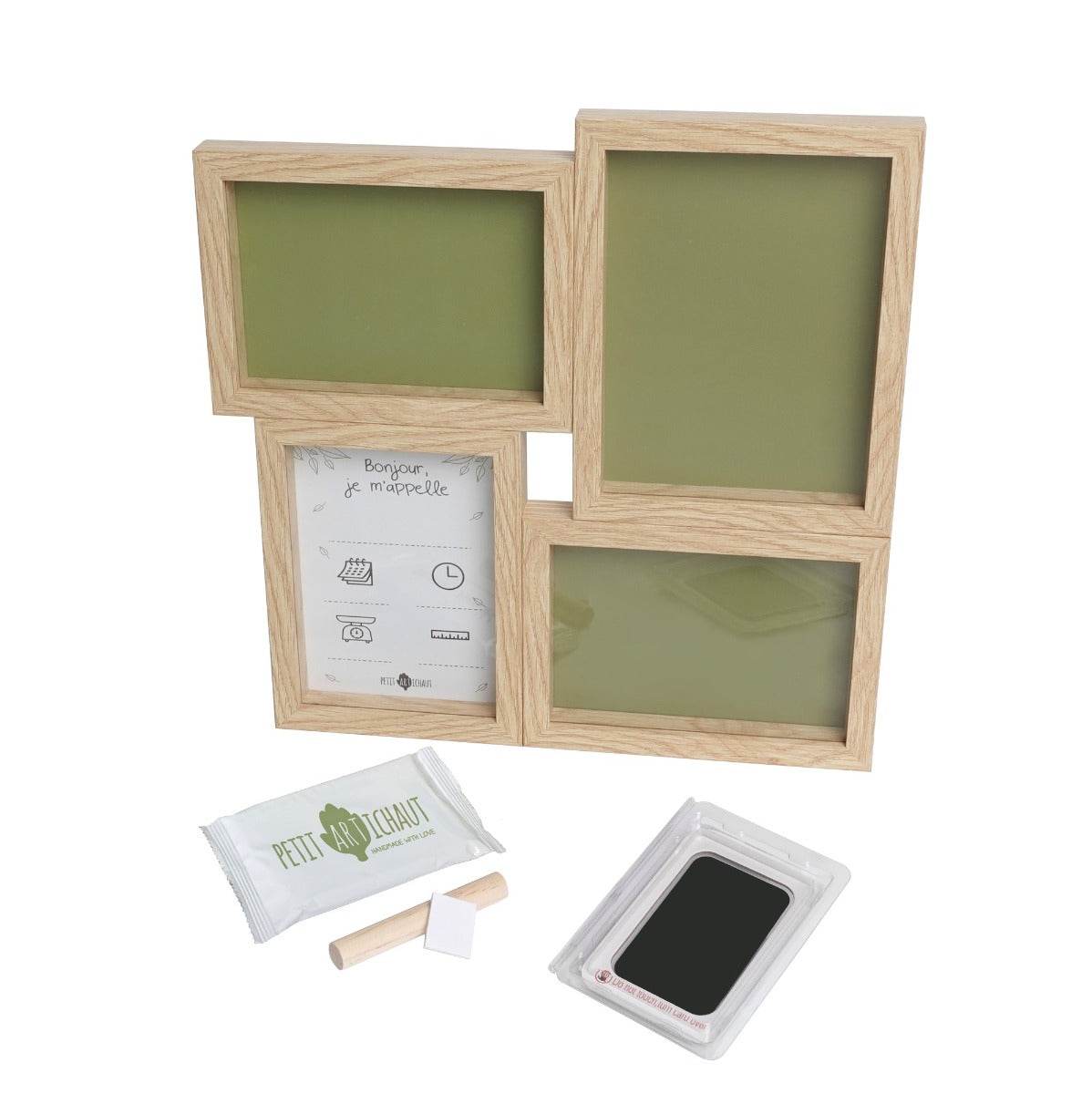 Petit Artichaut puzzle frame baby imprint keepsake with olive background