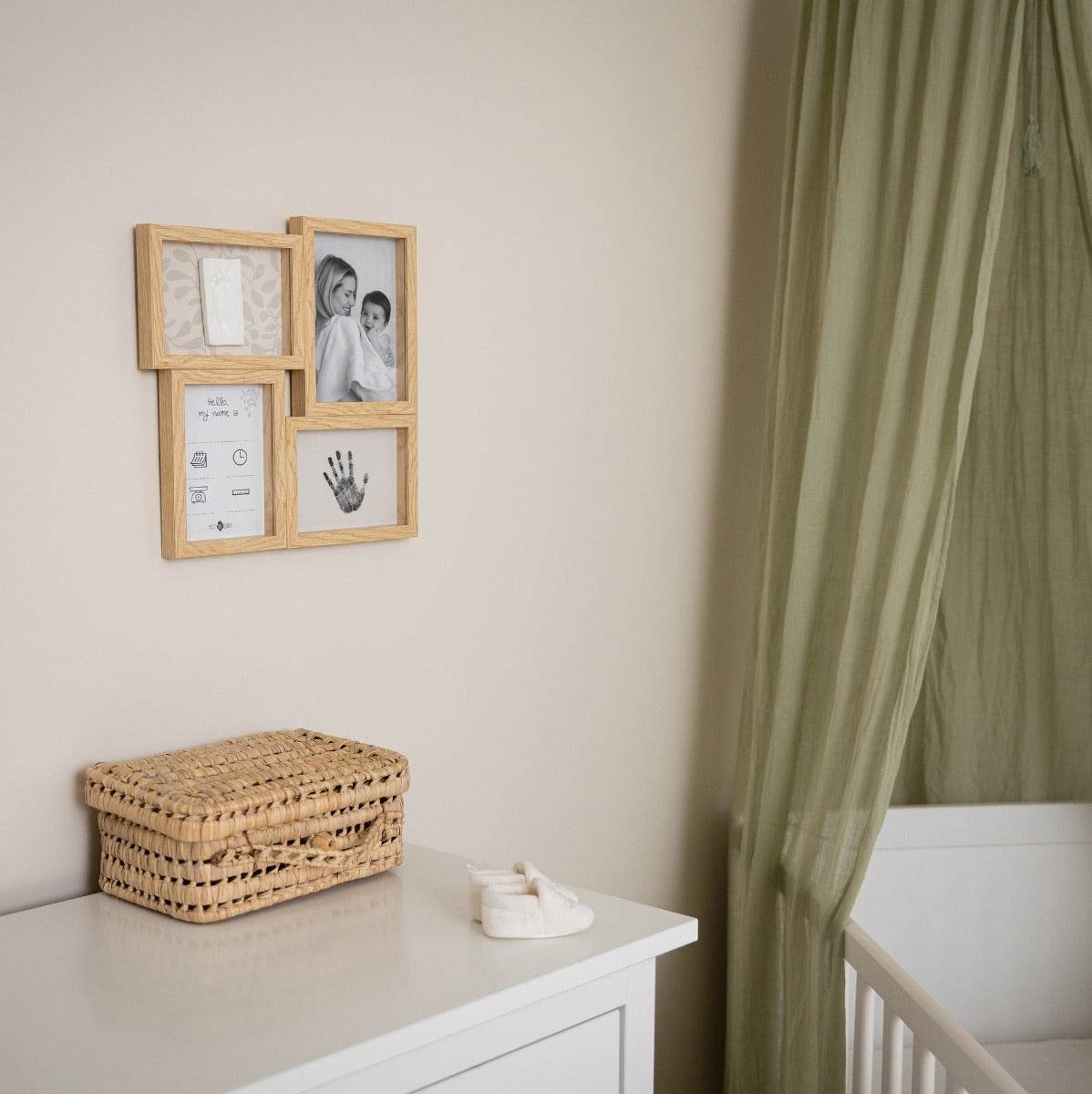 Petit Artichaut 4 wooden memory frames on a wall