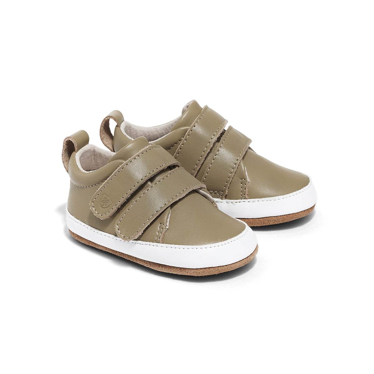 Sage baby leather shoes with Velcro