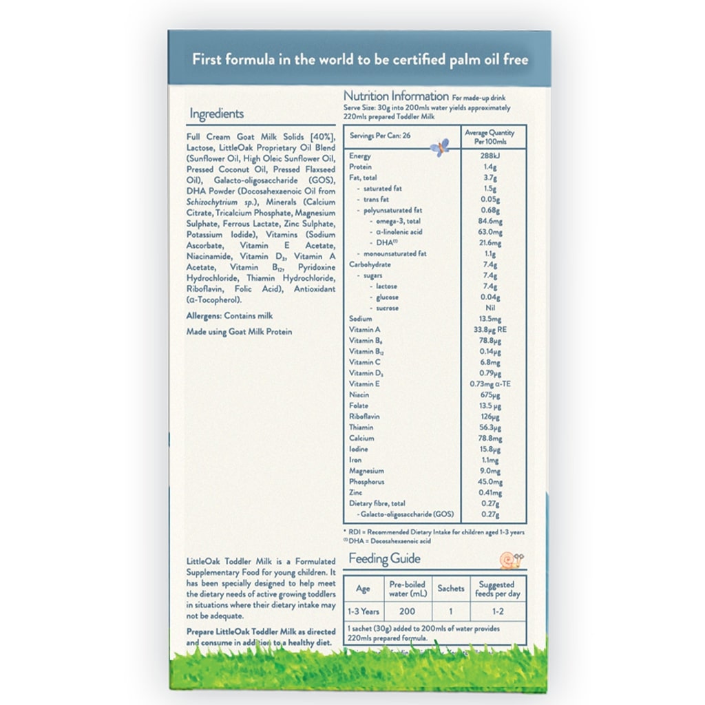 Little Oak Natural Milk Sachets Stage 3 180g ingredients list