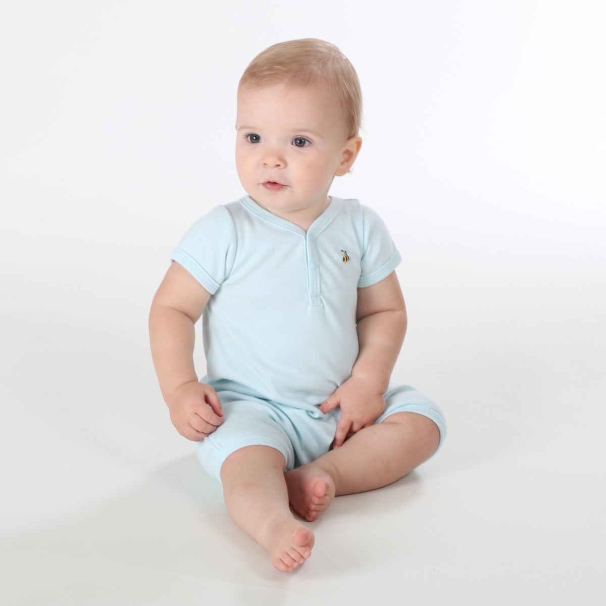 Dimples summer 2022/23 collection pastel skies cotton romper in Blue bee