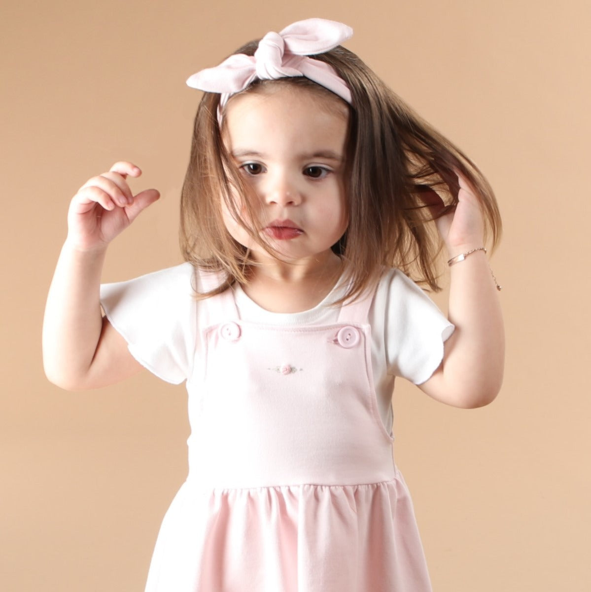 Dimples baby clothing hair accessory - cotton tie headband in pink on girl