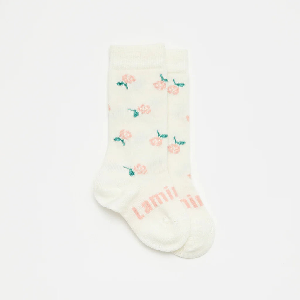 Merino Wool Kneehigh Socks for baby from Lamington with printed rose:image,small_image,thumbnail,swatch_image