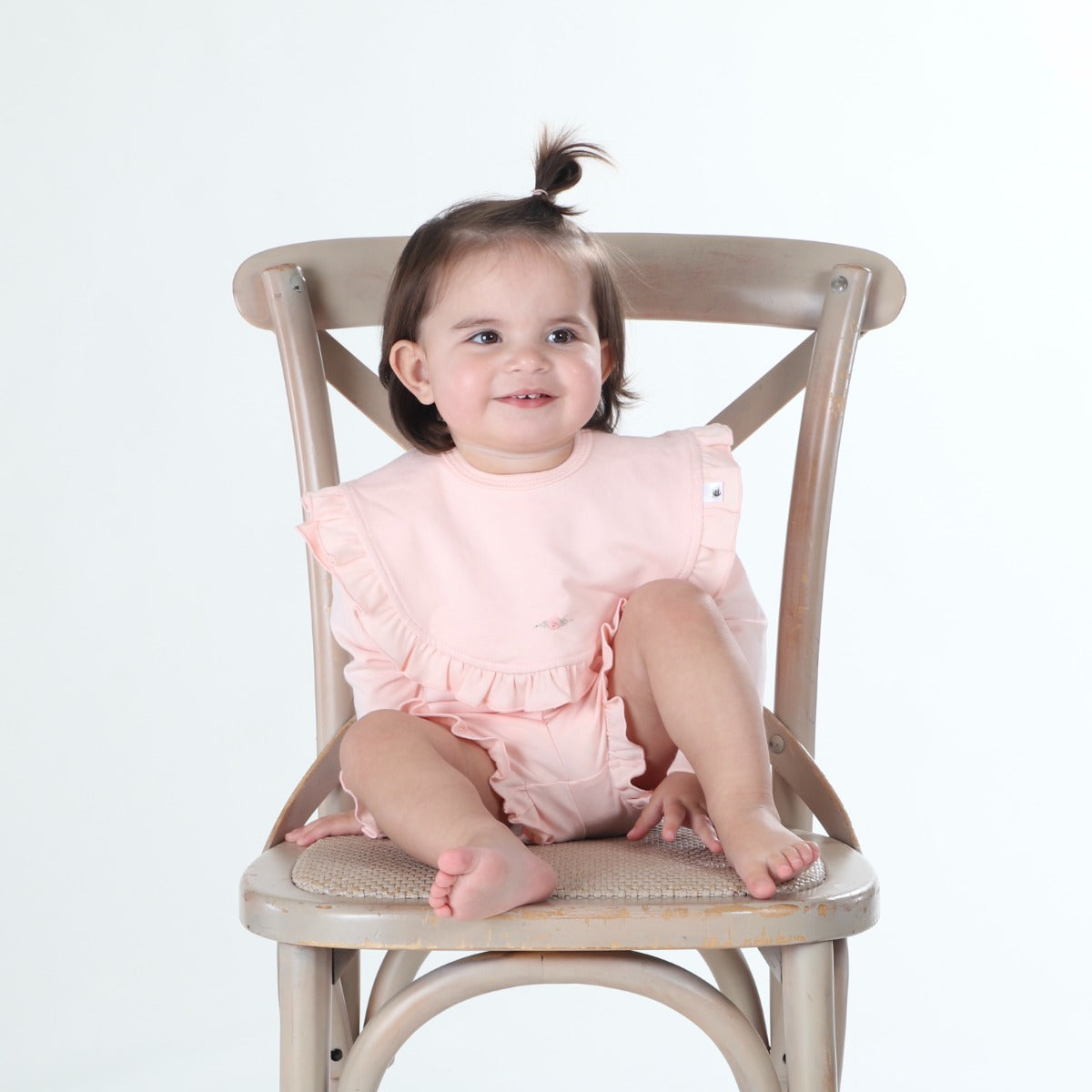 Dimples summer delights 2022 cotton frill bib i n pink rose