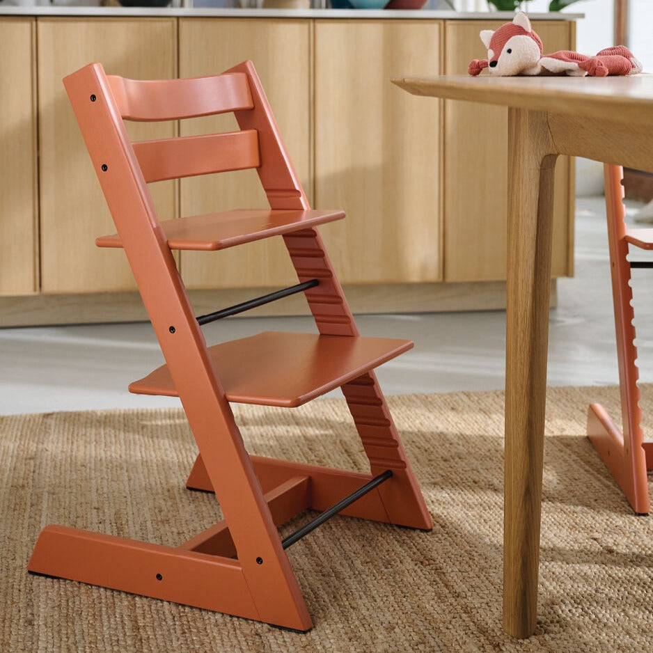 Terracotta Stokke Tripp Trapp Highchair in dinning room