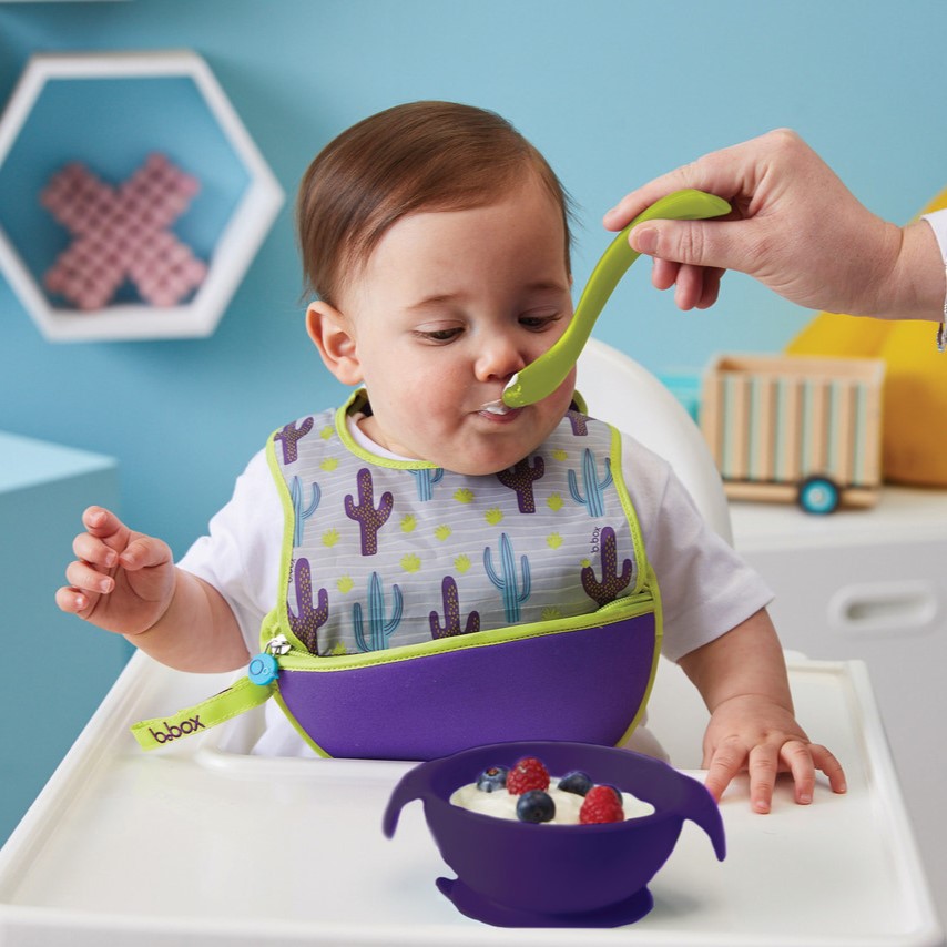 B.box silicone bowl and spoon set with baby