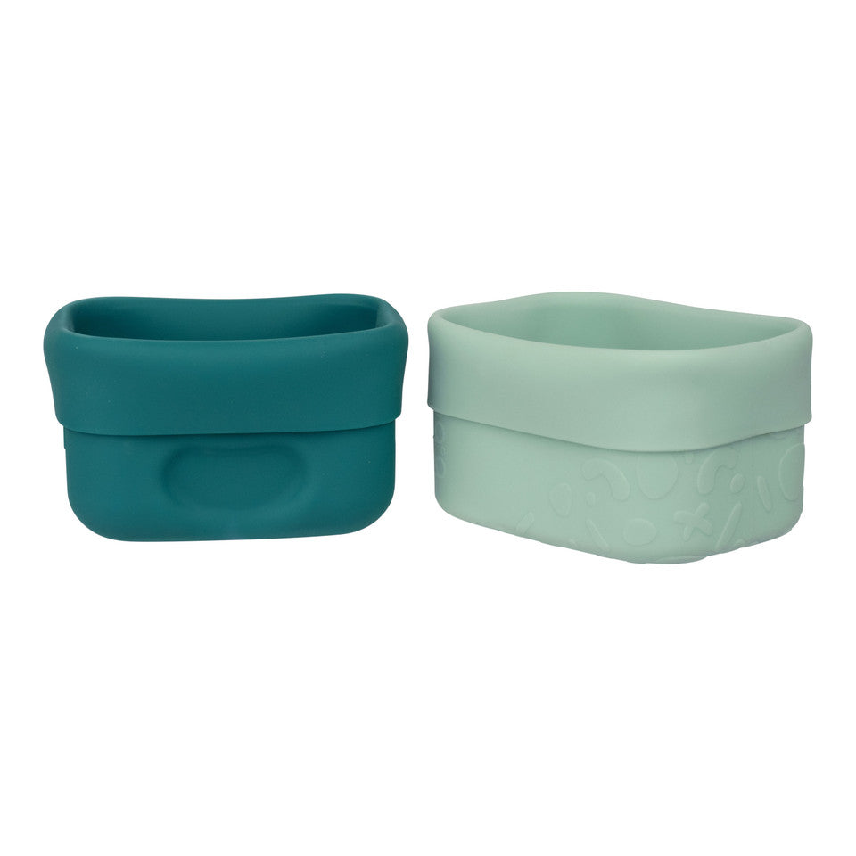 Silicone Snack Cups Emerald Forest from B.Box front view rolled top