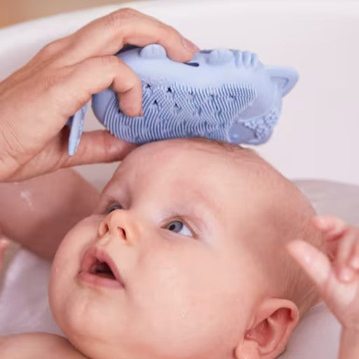 Baby Bath Brush Lullaby Blue Fox lifestyle view