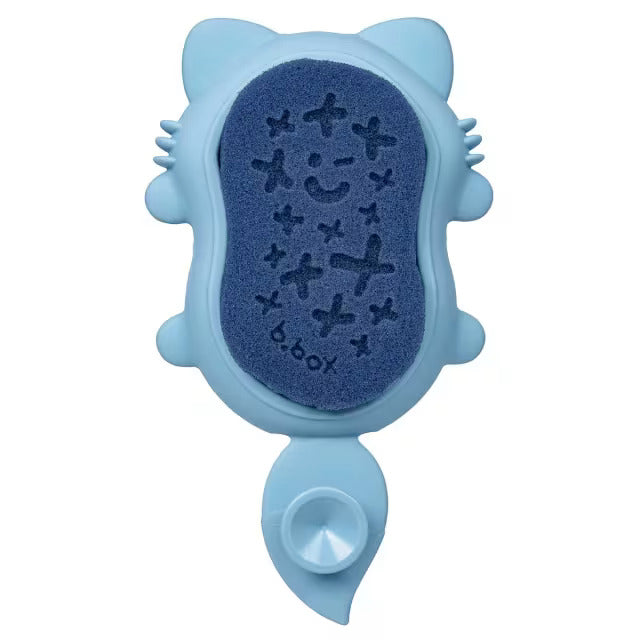 Baby Bath Brush Lullaby Blue Fox back view  with sponge