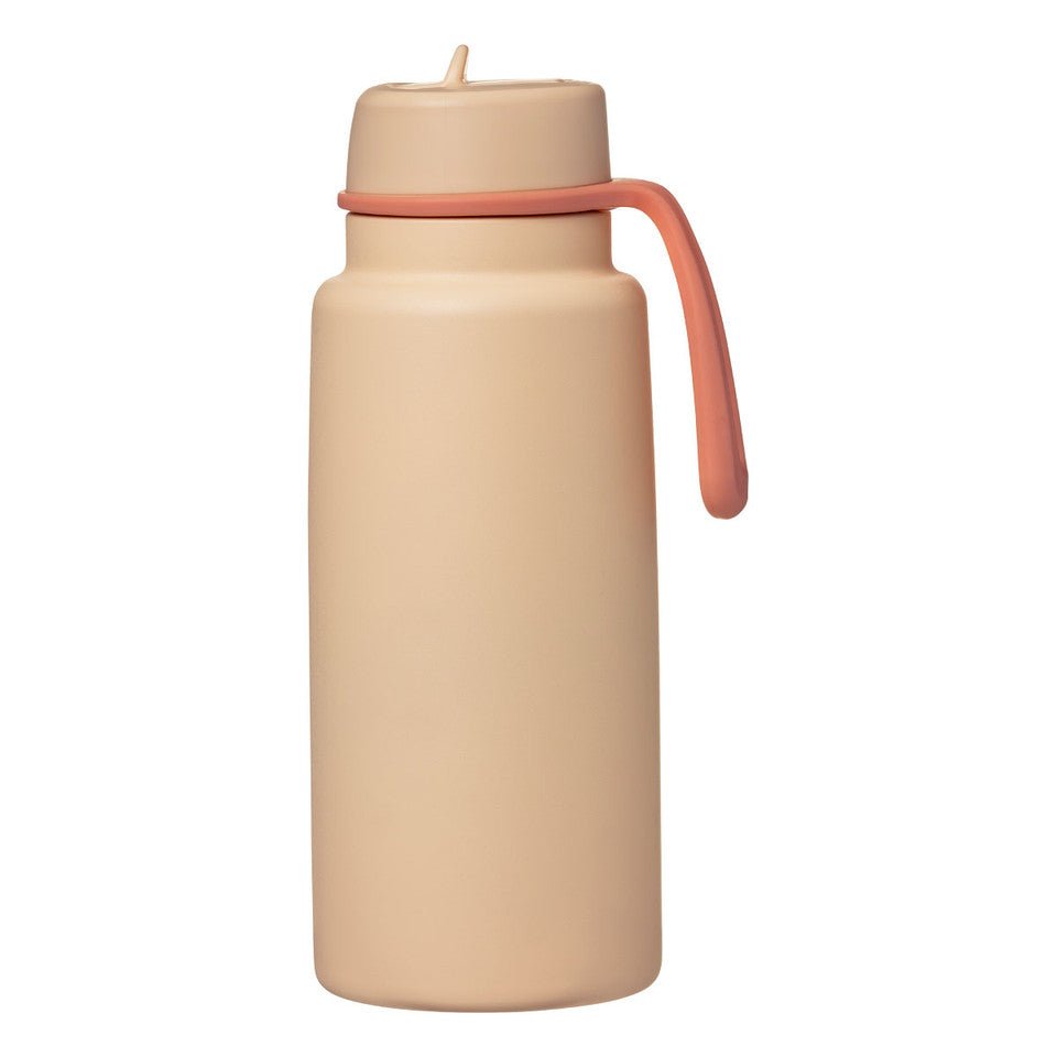 B.box Insulated Drinking Bottle in Melon Mist with rubber strap side view
