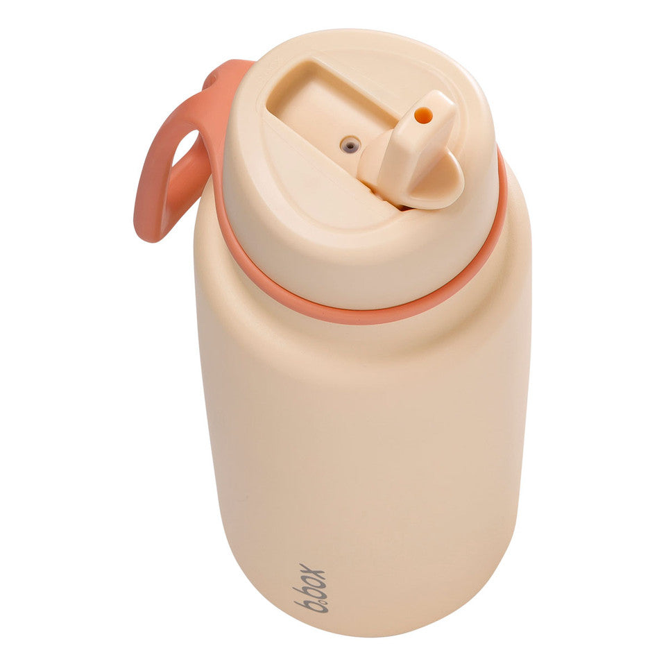 B.box Insulated Drinking Bottle in Melon Mist with rubber strap top view
