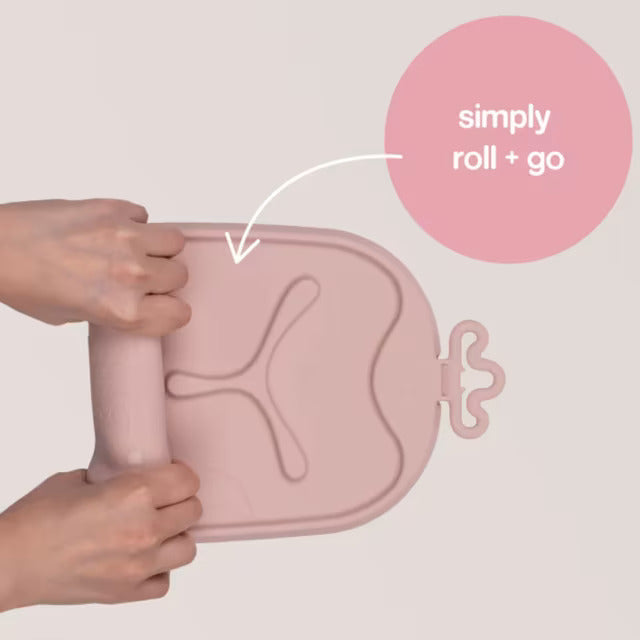 Blush Roll + Go Mealtime Mat lifestyle shot