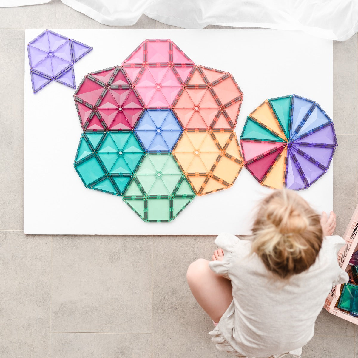 girl playing with 202pcs Pastel Mega Tiles Pack 