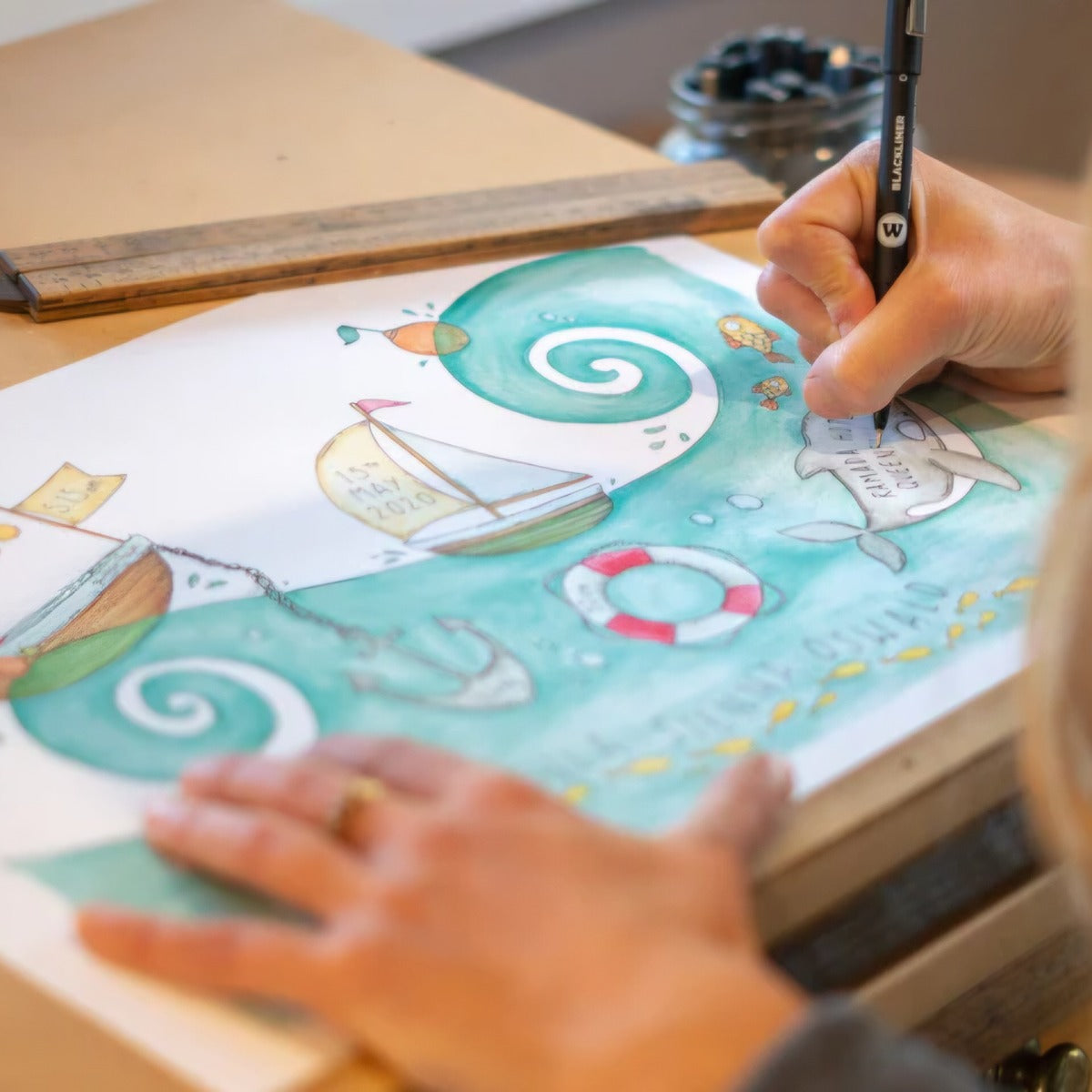 Customisable New Baby Print - Sea
