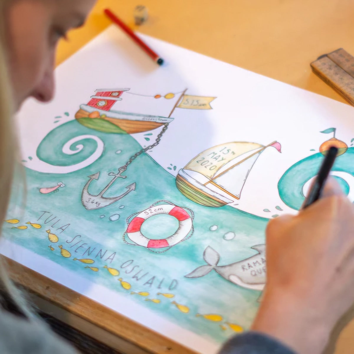 Customisable New Baby Print - Sea
