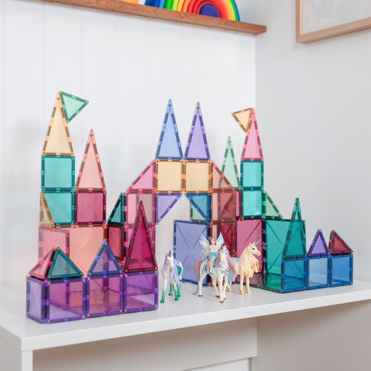 64pcs Pastel Starter Tiles Pack Box castle with animals 