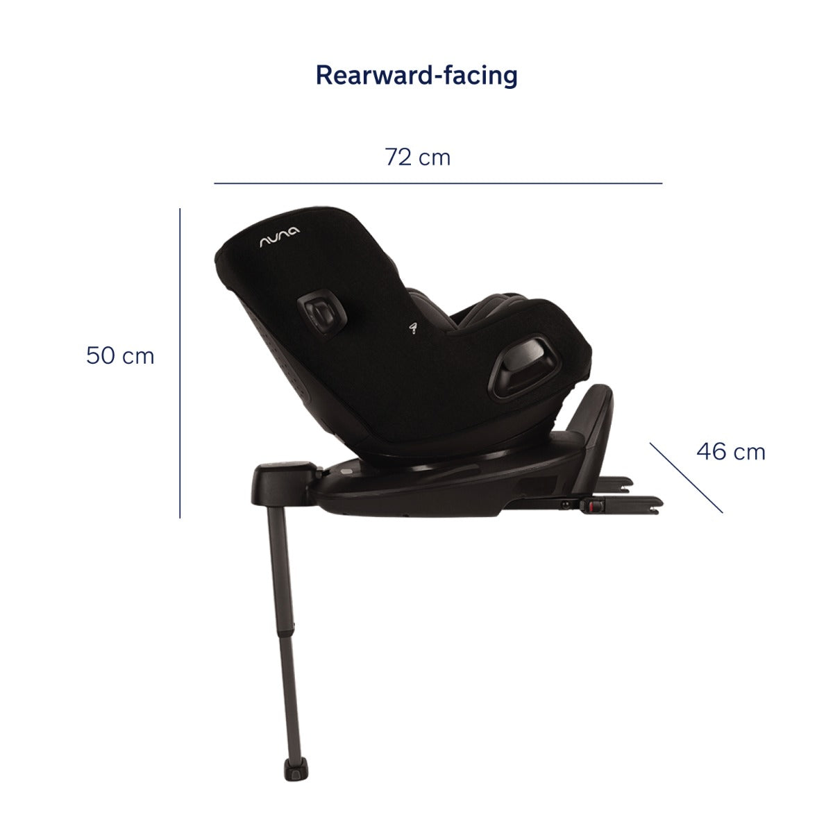 Pruu car seat in caviar from view attached with a base dimension